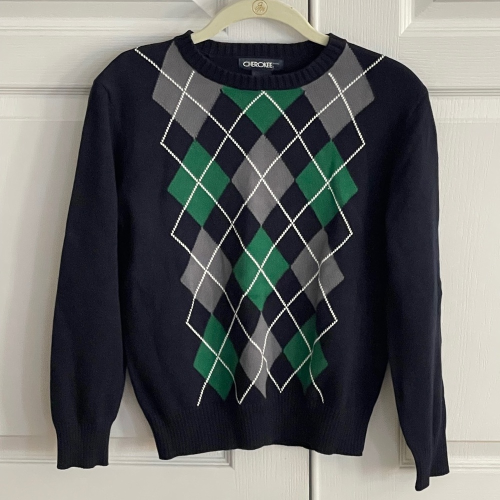 Boys Argyle LS Crew Neck Cotton Sweater Sz M